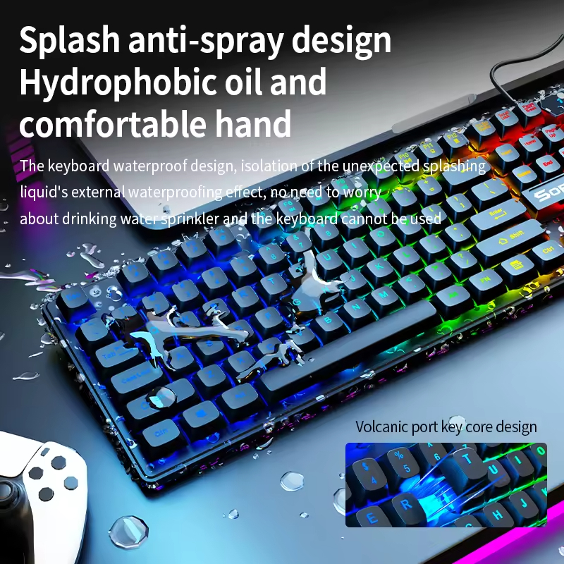 Km2025 Best-Selling Keyboard Wired Mouse Directly Connected Silicone Film Keyboard Mouse Two-Color Set 104/105/107 Key Backlight