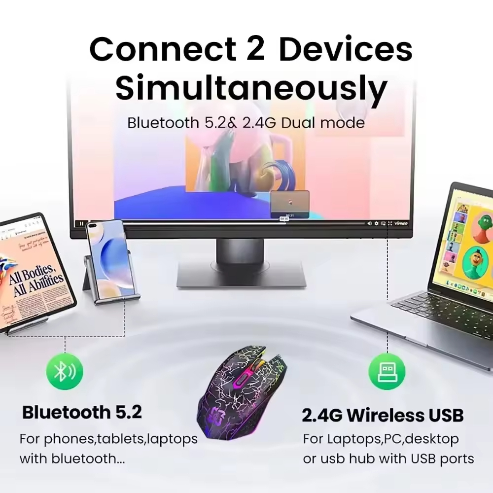 2.4G Rechargeable Bluetooth RGB Backlight Mechanical Wireless Gaming Mouse