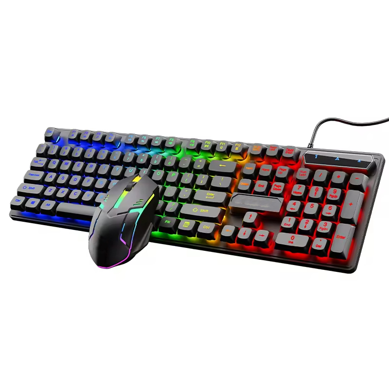 Km2025 Best-Selling Keyboard Wired Mouse Directly Connected Silicone Film Keyboard Mouse Two-Color Set 104/105/107 Key Backlight